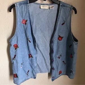 Lemongrass Blue Jean Vest with Floral design size Small